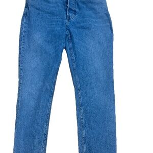 Reformation Serena High Rise Skinny Crop Blue Denim Jeans Button Zip Medium Wash